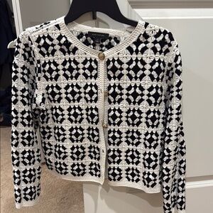 Ann Taylor Black and White Geometric Cardigan